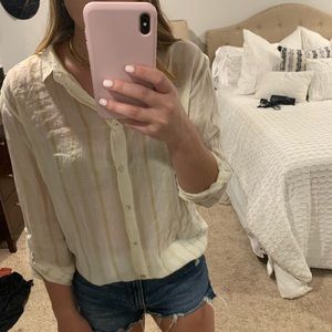 Sheer white button down with pale yellow stripes